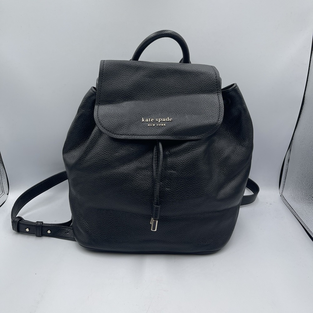 KATE SPADE Mulberry Street Breezy Black Pebbled Leather Medium Backpack Purse